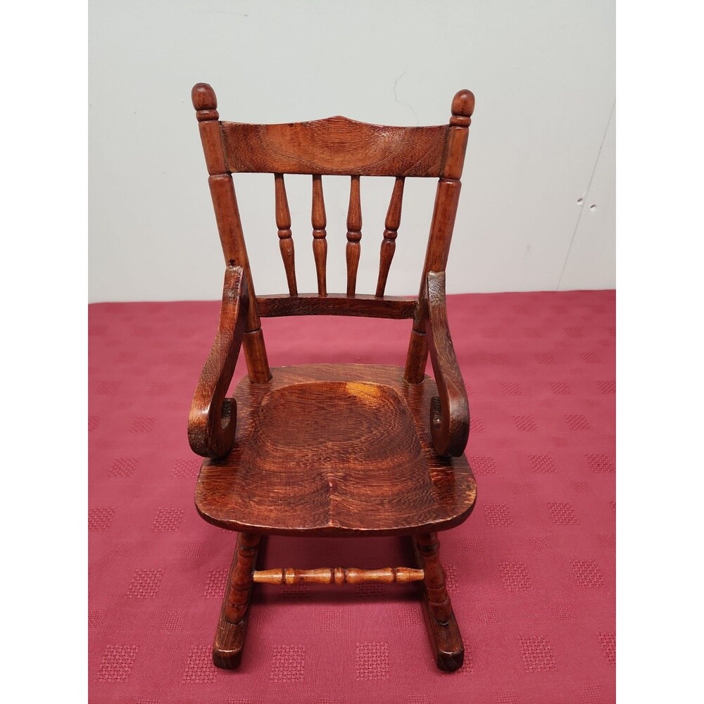 Vintage Spindle Back Doll Rocking Chair Cherry Finish Curved Armrest Farmhouse